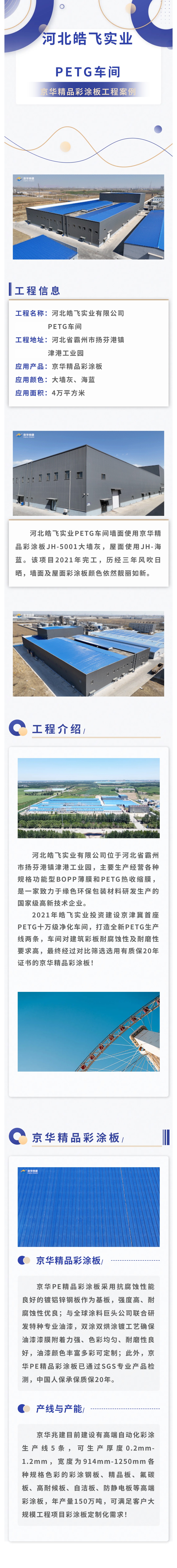 kaiyun精品彩涂板应用案例丨皓飞实业PETG聚酯热收缩膜生产车间墙屋面工程